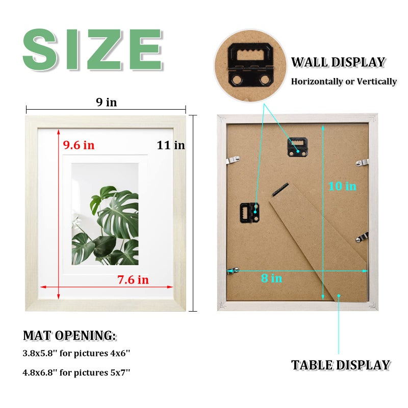 Egofine Egofine 8x10 Picture Frame Made of Solid Wood with Plexiglass  Display Pictures 4x6/5x7 with Mat or 8x10 Without Mat for Tabletop and Wall Mounting  Beige  - Image 5