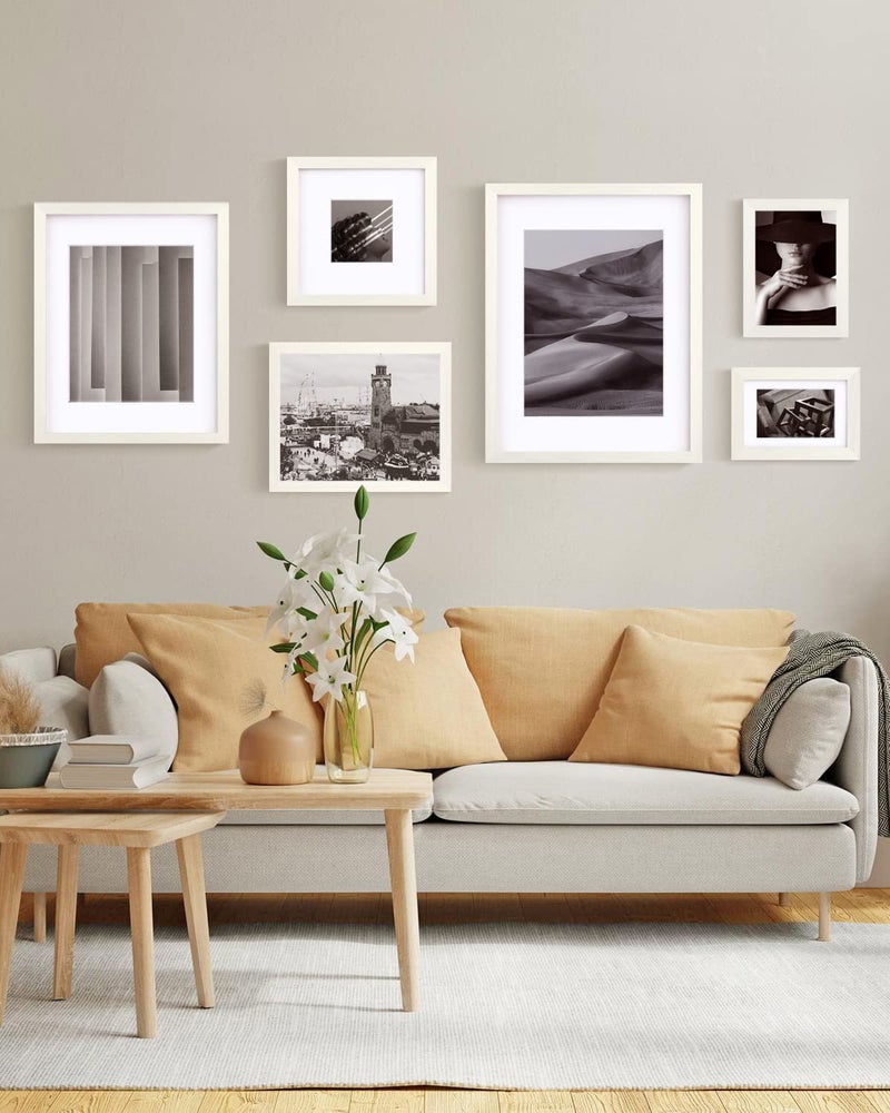 Egofine Egofine 8x10 Picture Frame Made of Solid Wood with Plexiglass  Display Pictures 4x6/5x7 with Mat or 8x10 Without Mat for Tabletop and Wall Mounting  Beige  - Image 3