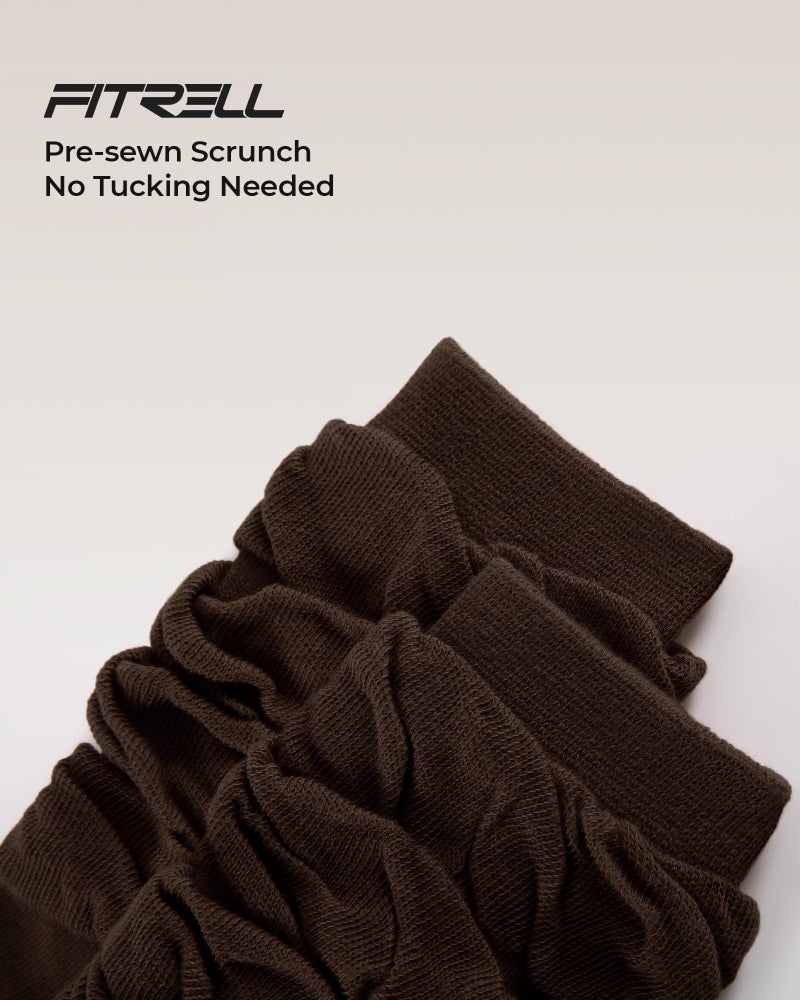 FITRELL Scrunch Crew Socks for Women, Pre-sewn Slouch Look Soft Cotton Mid Calf Retro Cute Socks 3 Pairs (Can't Straighten), Khaki+Light Brown+Dark Brown, Small-Medium - Image 4