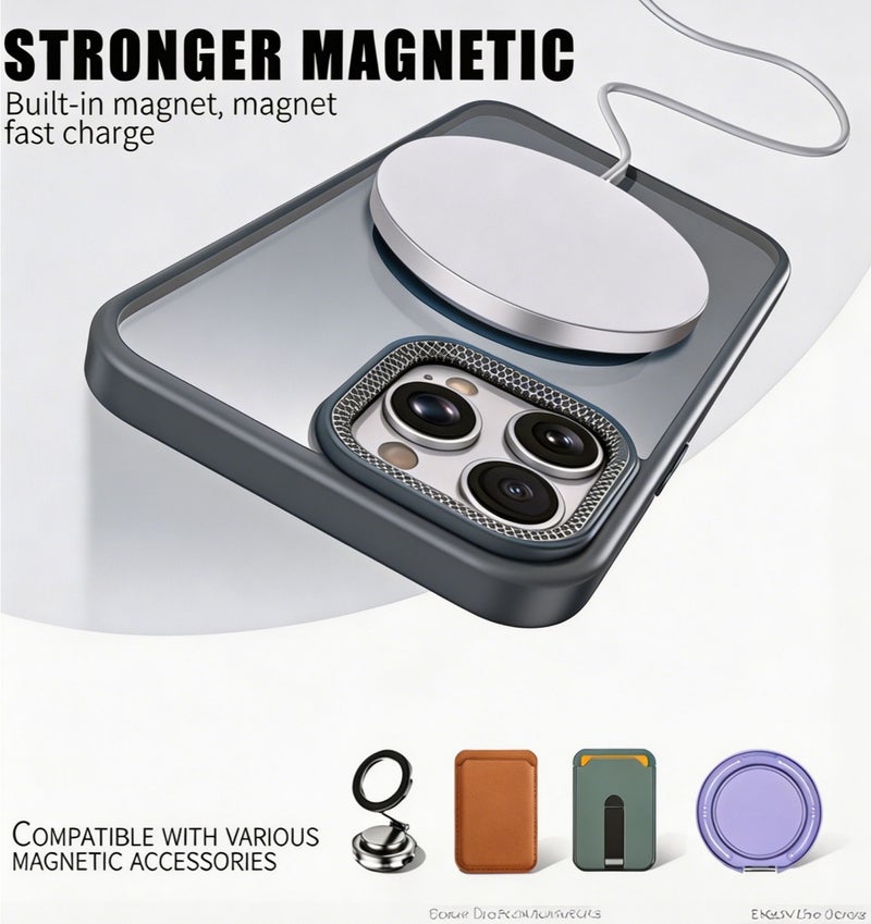 for iPhone 16 Pro Max Case Compatible with MagSafe,Magnetic Phone Case for iPhone 16 Pro Max,Diamond Texture Matte Anti-Fingerprint Shockproof Luxury INS Style Protective Cover Titanium Gray - Image 2