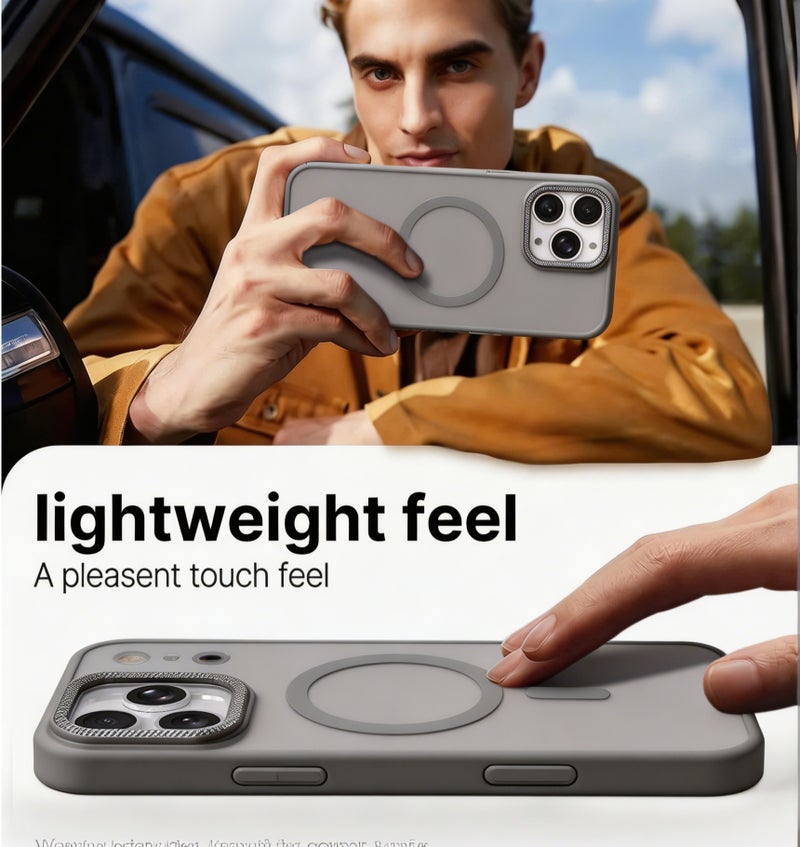 for iPhone 16 Pro Max Case Compatible with MagSafe,Magnetic Phone Case for iPhone 16 Pro Max,Diamond Texture Matte Anti-Fingerprint Shockproof Luxury INS Style Protective Cover Titanium Gray - Image 4