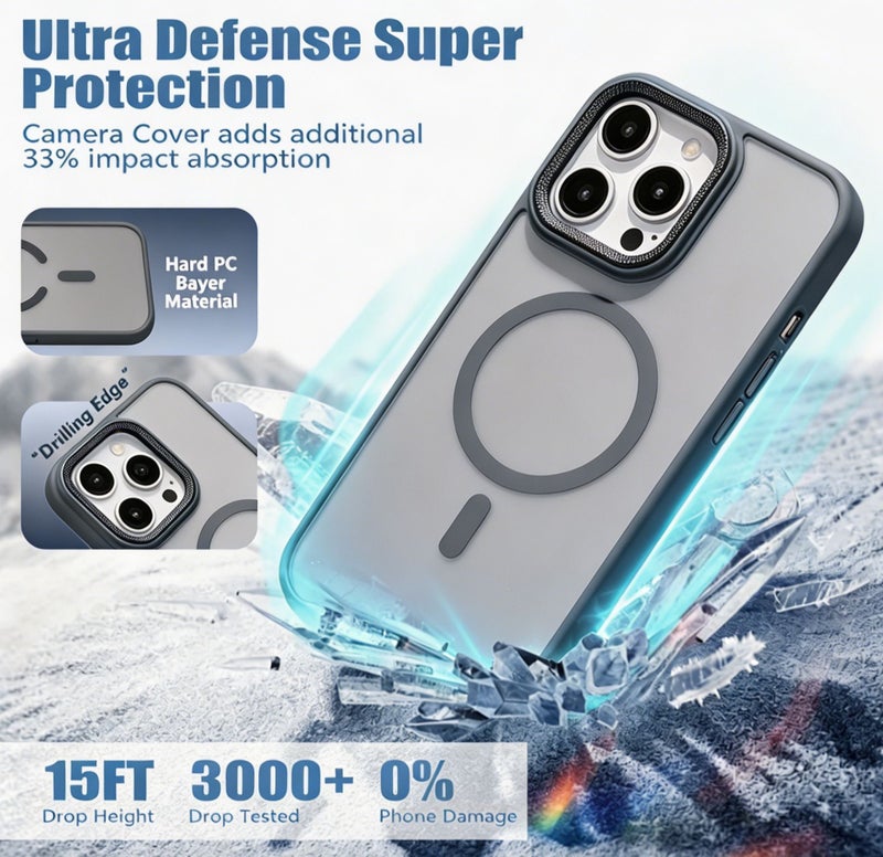 for iPhone 16 Pro Max Case Compatible with MagSafe,Magnetic Phone Case for iPhone 16 Pro Max,Diamond Texture Matte Anti-Fingerprint Shockproof Luxury INS Style Protective Cover Titanium Gray - Image 3