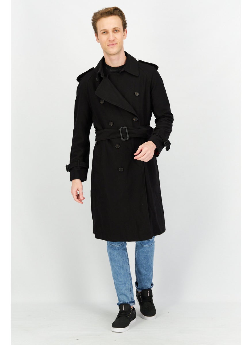 Jack Jones Men Printed Trench Coat, Black  - Image 1