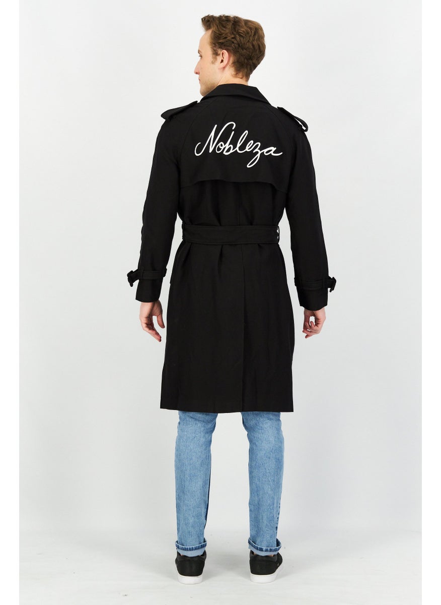 Jack Jones Men Printed Trench Coat, Black  - Image 3