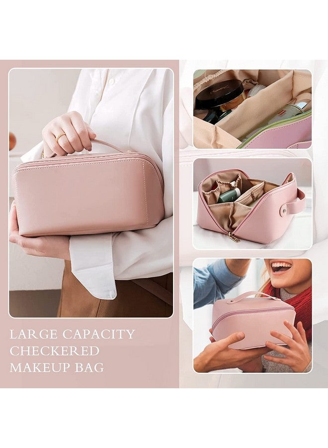 VENEXA Travel Makeup Bag,Large Cosmetic Bag, Travel Cosmetic Bags for Women,Waterproof Portable Pouch Open Flat Toiletry Make up Bag Organizer with Divider and Handle and Extra Pouch (Pink) - Image 4