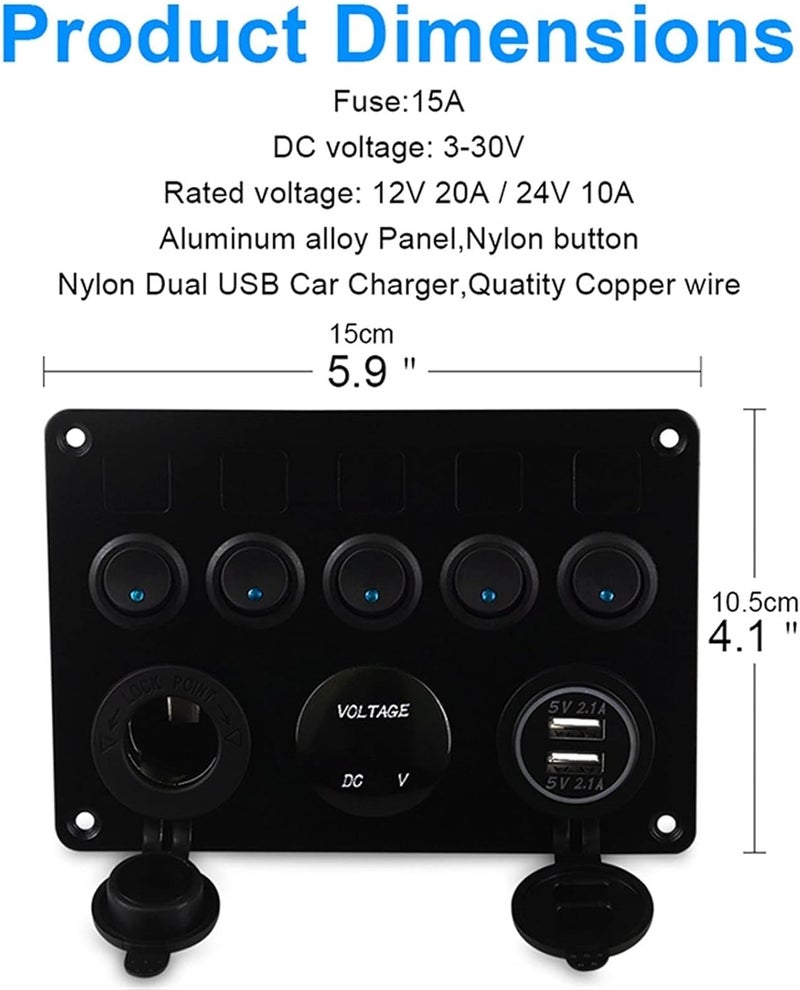 DEMULAX 12V Car Marine Switch Panel with USB Charger - Image 3