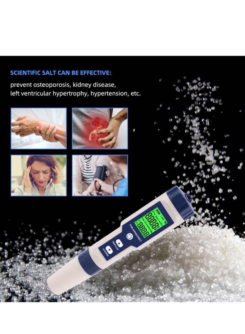 جهاز قياس جودة المياه الرقمي 5 في 1 لقياس TDS/EC/pH/الملوحة/درجة الحرارة، مناسب لحمامات السباحة والمياه الشرب والأحواض السمكية  - Image 4
