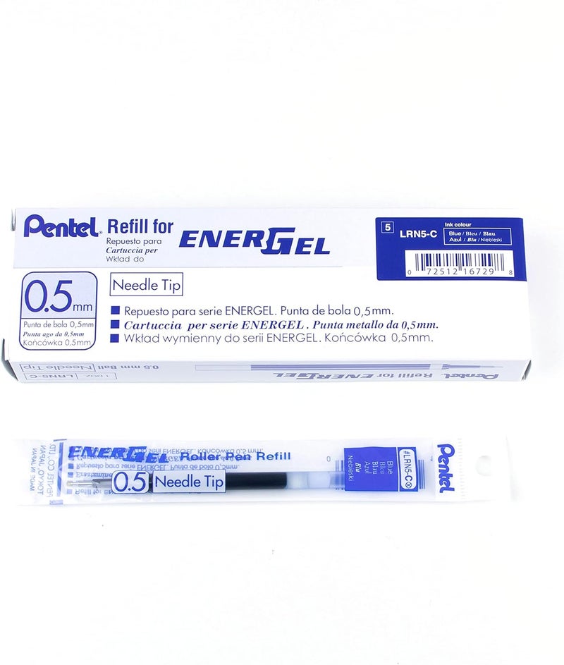 Pentel Refill Ink for EnerGel Liquid Gel Pen, (0.5mm), Fine Line, Blue Ink, Box of 12 (LRN5-C) - Image 1