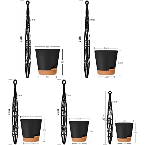 GARDIFE Hanging Planters for Indoor Plants,5Pcs Hanging Basket for Indoor Boho Home Decor,Macrame Plant Hanger,35 Inches,29Inch,23Inch, Ivory,Self Watering Planters, 7/6.5/6/5.5/5 Inch,Black&Black - Image 5