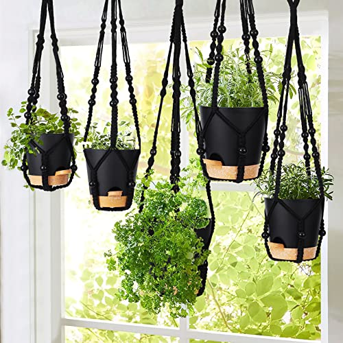 GARDIFE Hanging Planters for Indoor Plants,5Pcs Hanging Basket for Indoor Boho Home Decor,Macrame Plant Hanger,35 Inches,29Inch,23Inch, Ivory,Self Watering Planters, 7/6.5/6/5.5/5 Inch,Black&Black - Image 3
