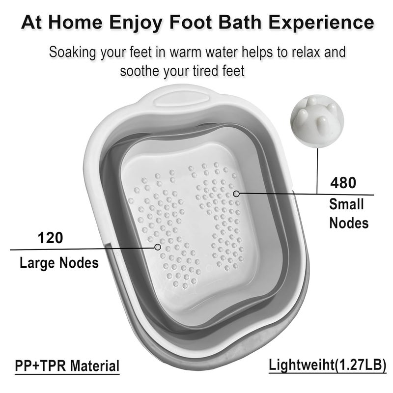 AXLOFO Collapsible Foot Bath Basin for Soaking Feet, Foot Soak Tub, Plastic Foot Bucket with Handles and Massage Acupoint for Pain Relief,Pedicure,Home Spa Treatment (White) - Image 3
