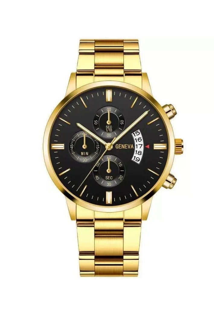 Geneva Men's Metal Decorative Chronograph Analog Watch Gold - Black - Image 1
