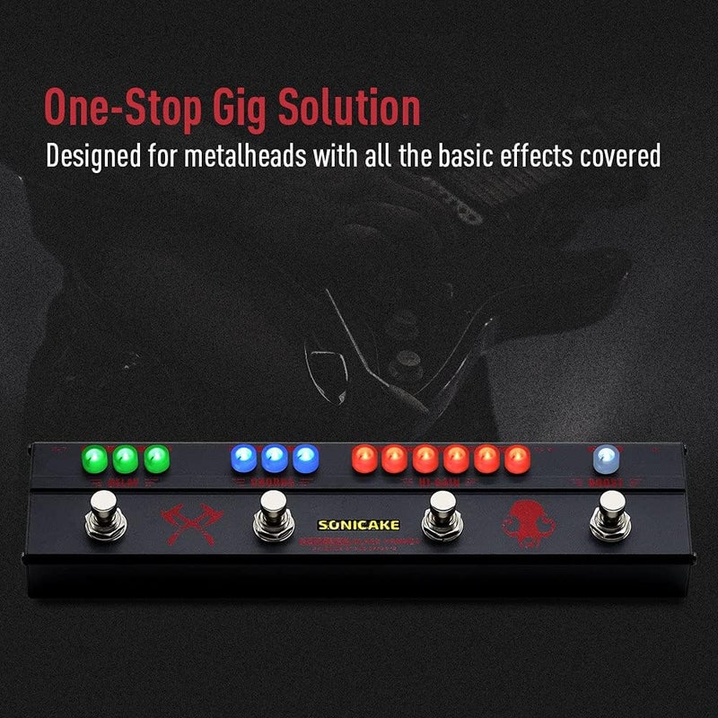 SONICAKE دواسة تأثيرات متعددة للجيتار ثقيلة المعدن HiGain تشويه تعزيز كورس تأخير دواسة جيتار أسود هامر مع محول - Image 2
