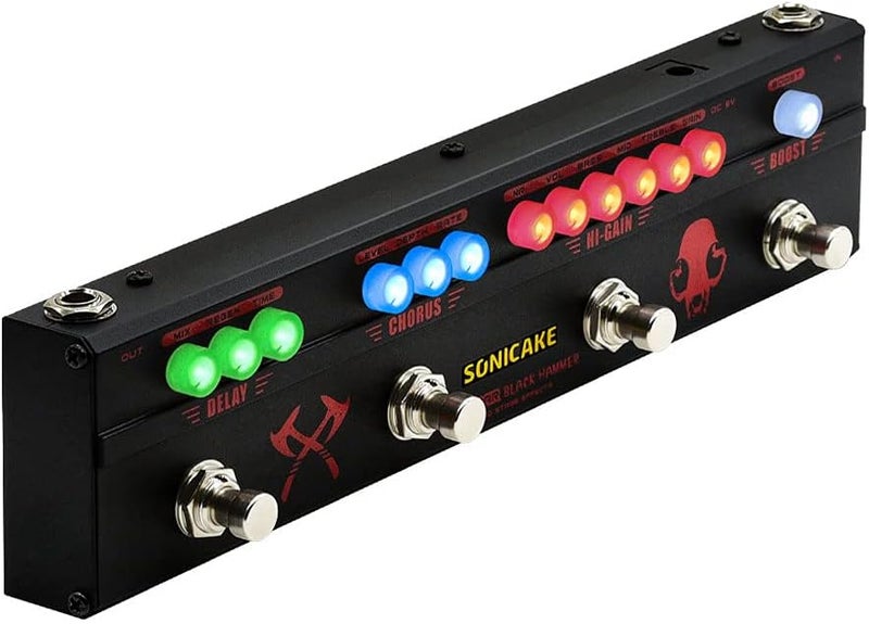 SONICAKE دواسة تأثيرات متعددة للجيتار ثقيلة المعدن HiGain تشويه تعزيز كورس تأخير دواسة جيتار أسود هامر مع محول - Image 1