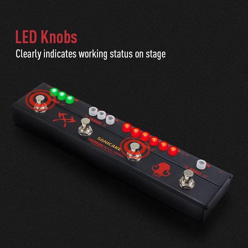 SONICAKE دواسة تأثيرات متعددة للجيتار ثقيلة المعدن HiGain تشويه تعزيز كورس تأخير دواسة جيتار أسود هامر مع محول - Image 5
