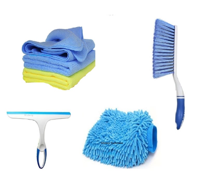 Winberg ® Car Cleaning Combo Pack Microfiber Towel 2 pcs 1 Carpet Brush 1 Washing Microfibre Gloves Full Interior and Exterior Cleaning Kit - CarCLNG011 - Image 1