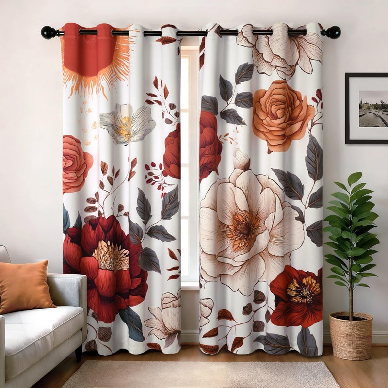 XWZO Boho Blackout Floral Curtains for Bedroom, Flower Patterned Vintage Curtains Mid Century Botanical Printed Black Out Curtain 84 Inch Length 2 Panels for Living Room Grommet Top Bohemian Decor - Image 1