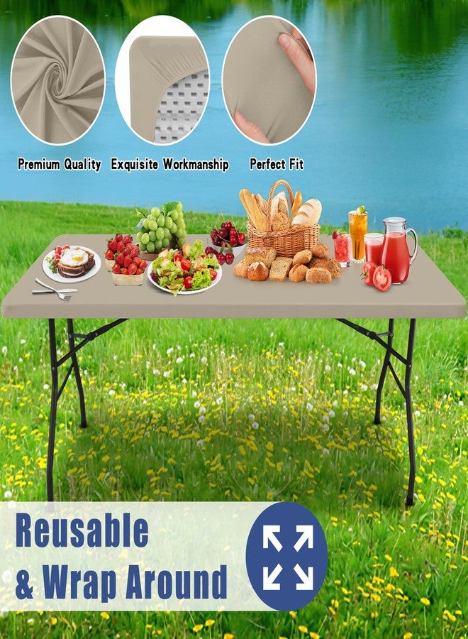 Moosfor Spandex 6 Foot Rectangle Table Cloth, Elastic Fitted Tablecloths for Picnic, Stretch Washable Patio Table Cover for Outdoor, Camping, Banquet and Parties (Taupe, 30"x72") - Image 5