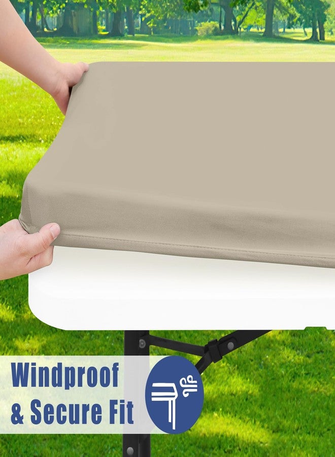 Moosfor Spandex 6 Foot Rectangle Table Cloth, Elastic Fitted Tablecloths for Picnic, Stretch Washable Patio Table Cover for Outdoor, Camping, Banquet and Parties (Taupe, 30"x72") - Image 2