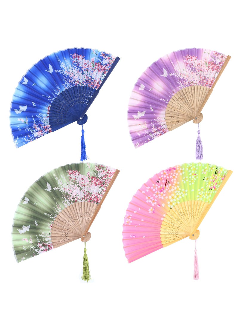 Johouse JOHOUSE 4 Packs Silk Hand Fans for Women Foldable 83 Inch Folding Fans with Bamboo Frames Handheld Portable Chinese Style Crafts for Dancing Photography Props Home Decor 