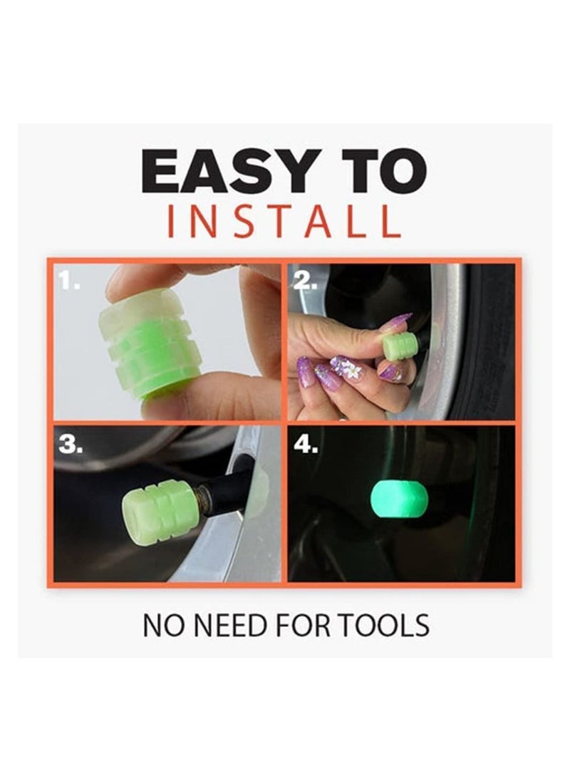 DIRECT 2 U - Universal Fluorescent Car Tire Valve Caps, Luminous Car Tire Air Valve Cap Glow in The Dark Durable Tire Pressure Caps for Cars Motorcycles, SUV Trucks and Bicycles - Image 1