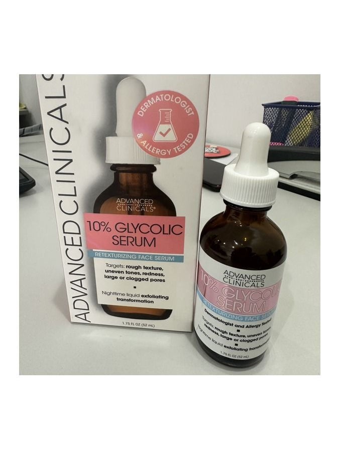 Advanced Clinicals - 10% Glycolic SERUM Retexturizing face  serum 52ML - Image 1
