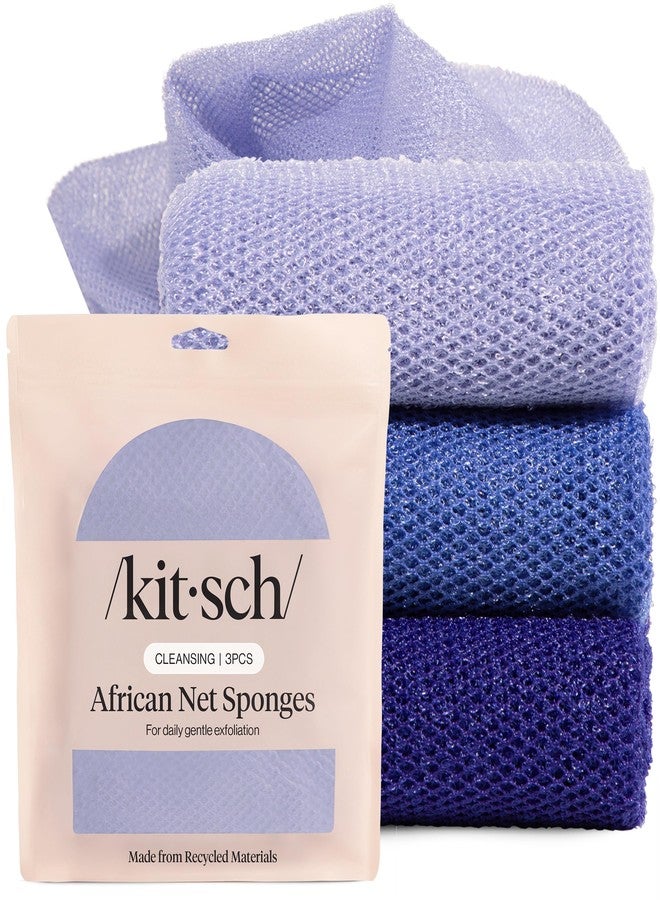 Kitsch African Net Sponge - Exfoliating Body Scrubber for Cleansing & Gentle Daily Exfoliation - Stretchable Bath Sponge for Hard-to-Reach Areas, Long-Lasting Shower Essential - Ocean Blue, 3 Pcs - Image 1