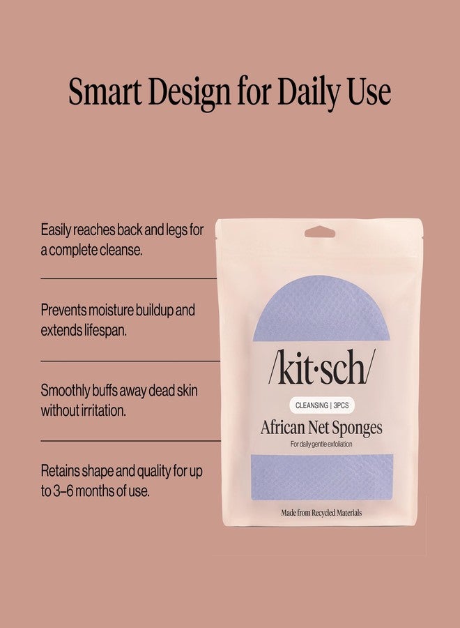 Kitsch African Net Sponge - Exfoliating Body Scrubber for Cleansing & Gentle Daily Exfoliation - Stretchable Bath Sponge for Hard-to-Reach Areas, Long-Lasting Shower Essential - Ocean Blue, 3 Pcs - Image 3