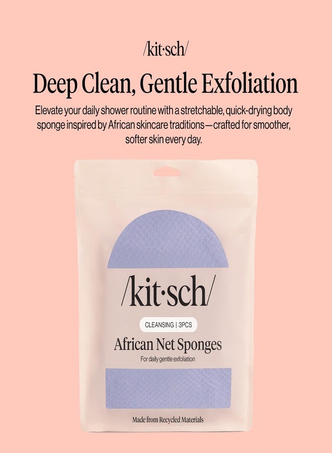 Kitsch African Net Sponge - Exfoliating Body Scrubber for Cleansing & Gentle Daily Exfoliation - Stretchable Bath Sponge for Hard-to-Reach Areas, Long-Lasting Shower Essential - Ocean Blue, 3 Pcs - Image 2