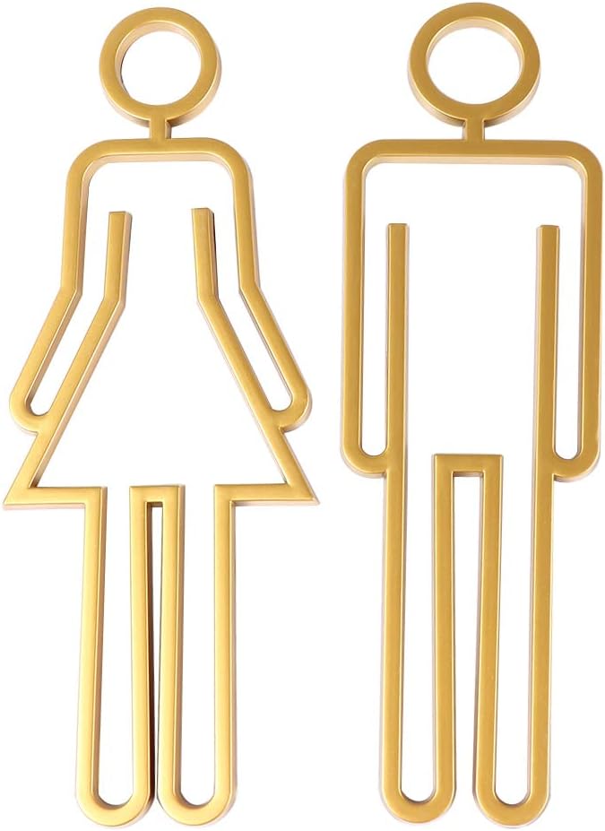 Pokinge Acrylic Adhesive Toilet Sign Men's and Women's Bathroom Wall Symbol 8.6 inch Gold Color Restroom Door Sign for Office Restaurant(gold) - Image 1