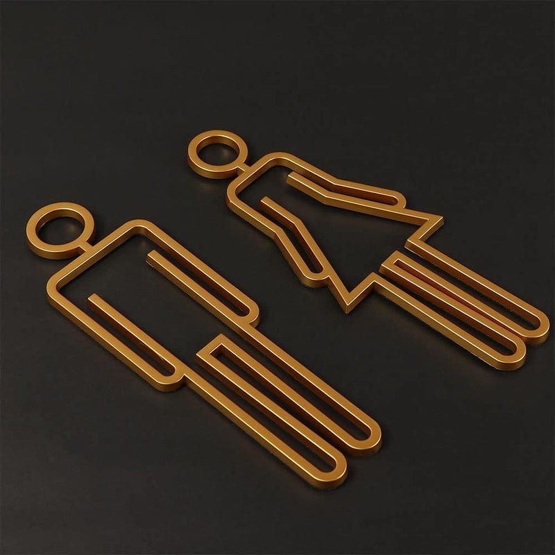 Pokinge Acrylic Adhesive Toilet Sign Men's and Women's Bathroom Wall Symbol 8.6 inch Gold Color Restroom Door Sign for Office Restaurant(gold) - Image 3