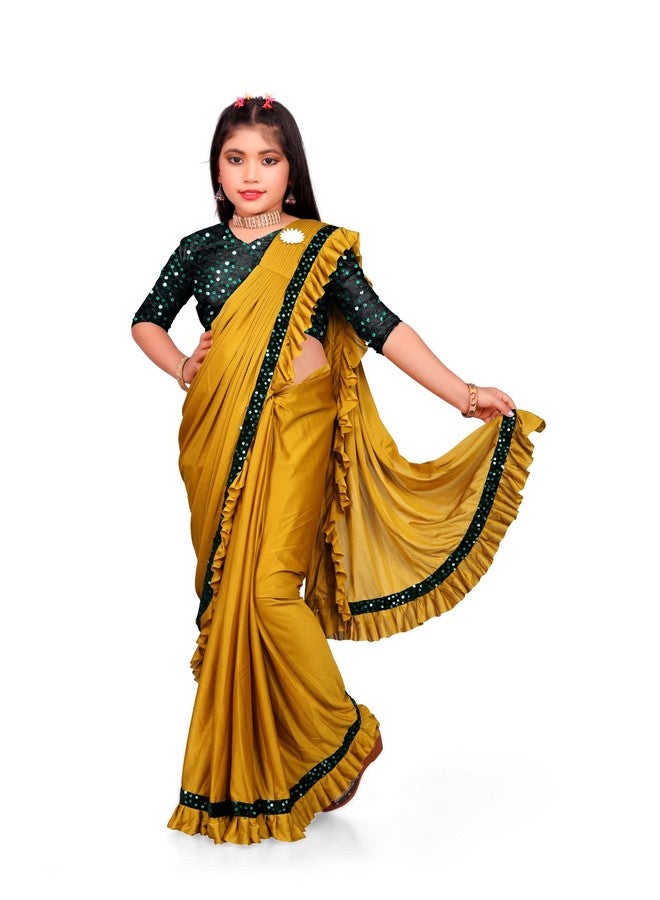 Girls Ready To Wear Embellished Bollywood Lycra Blend Saree K Anjavi Yelow-Xl1,yellow - Image 1