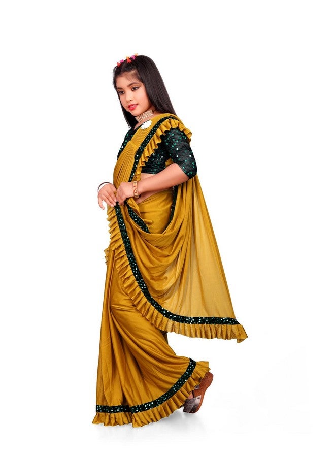 Girls Ready To Wear Embellished Bollywood Lycra Blend Saree K Anjavi Yelow-Xl1,yellow - Image 3