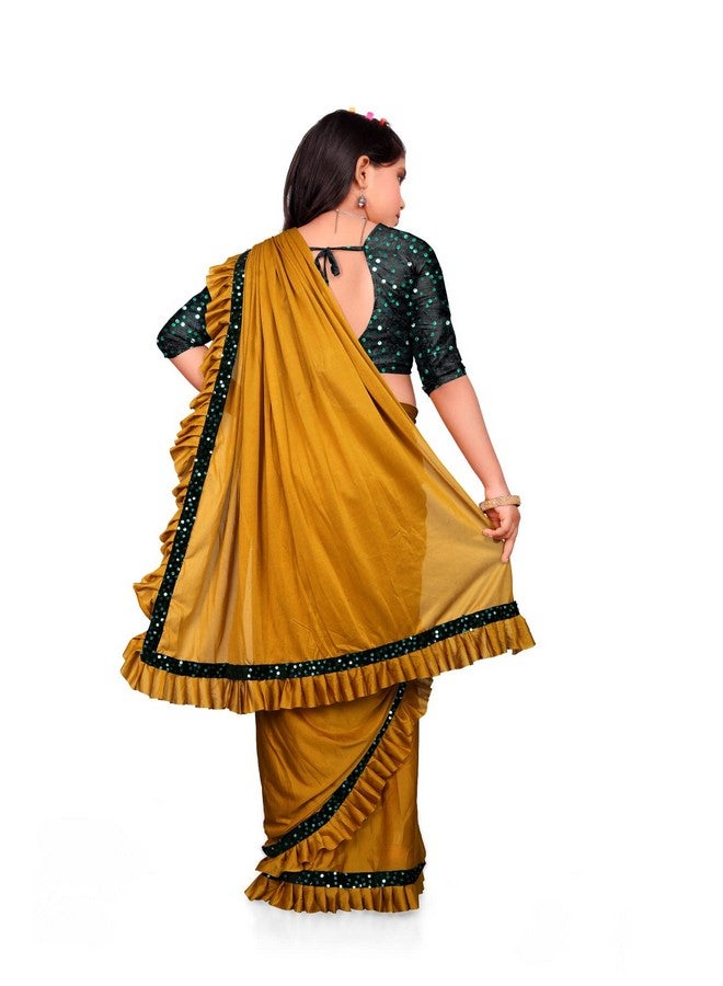 Girls Ready To Wear Embellished Bollywood Lycra Blend Saree K Anjavi Yelow-Xl1,yellow - Image 2