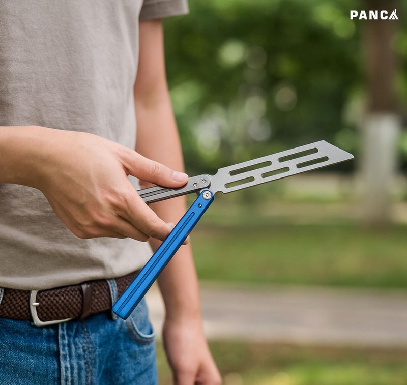 PANCA Butterfly Trainer Toy Tool | Safe Metal Folding Practice Trainer with Dull Blade for Beginners | Balisong-Style Training Tool for Tricks, Flips & Skill Practice | Durable Toy Trainer (Argent) - Image 3