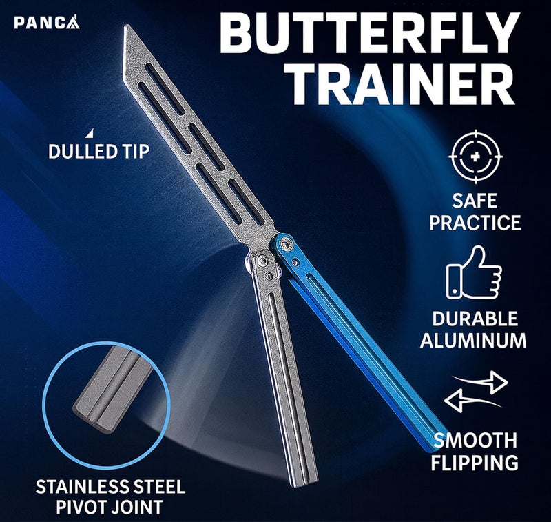 PANCA Butterfly Trainer Toy Tool | Safe Metal Folding Practice Trainer with Dull Blade for Beginners | Balisong-Style Training Tool for Tricks, Flips & Skill Practice | Durable Toy Trainer (Argent) - Image 2