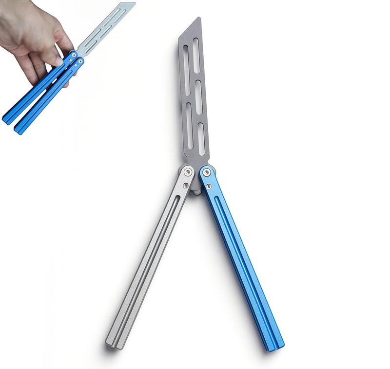 PANCA Butterfly Trainer Toy Tool | Safe Metal Folding Practice Trainer with Dull Blade for Beginners | Balisong-Style Training Tool for Tricks, Flips & Skill Practice | Durable Toy Trainer (Argent) - Image 1