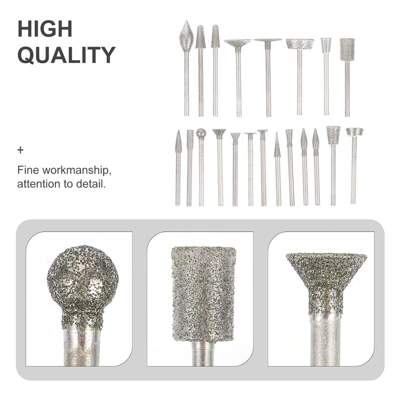 HEALLILY 20Pcs Diamond Burr Set Rotary Grinding Burrs Drill Bits Diamond Coated Stone Carving Engraving Tool for Die Grinder Rotary Tool Wood Working - Image 5