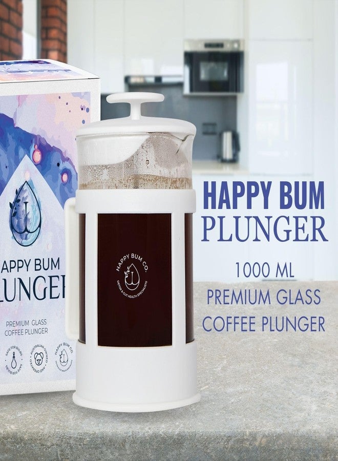 Happy Bum Co مكبس قهوة هابي بام | مكبس قهوة فرنسي زجاجي سعة 1 لتر (33.8 أونصة) مع مصفاة من الفولاذ المقاوم للصدأ | مكبس قهوة فرنسي زجاجي سهل الاستخدام والتنظيف لتحضير وتخزين مزيج القهوة - Image 2