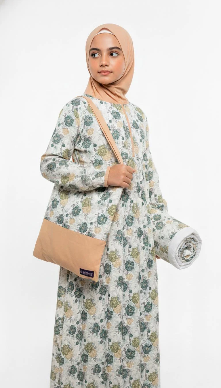Artemea  Cream Printed Girls Prayer dress- Mat & Bag set for Women | Best Price UAE