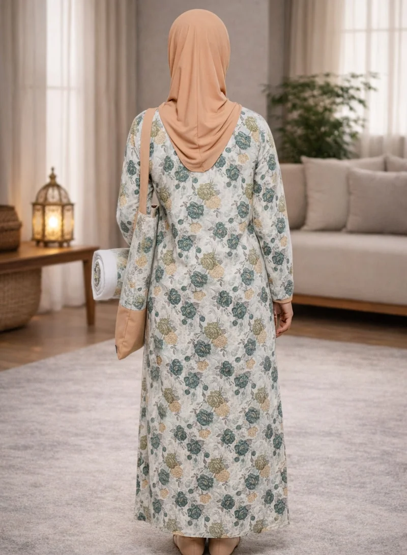 Artemea  Cream Printed Girls Prayer dress- Mat & Bag set for Women | Best Price UAE