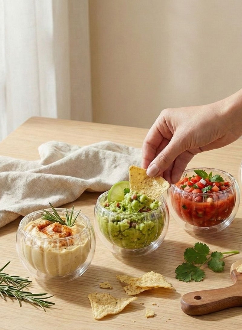1Chase Set of 4- 100 ML Borosilicate Double wall Stripe Glass  Dip Bowl. Elegant Insulated Sauce Bowls for Dips, Chutneys, Condiments & Snacks - Image 5