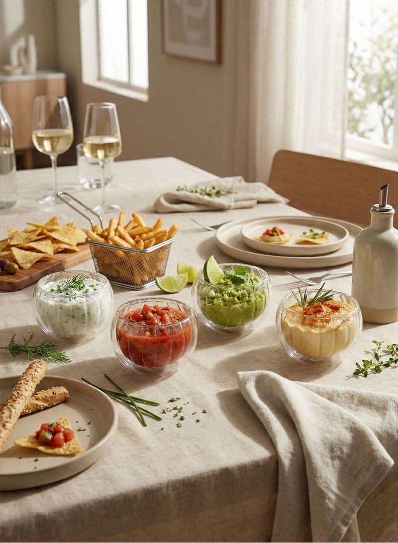 1Chase Set of 4- 100 ML Borosilicate Double wall Stripe Glass  Dip Bowl. Elegant Insulated Sauce Bowls for Dips, Chutneys, Condiments & Snacks - Image 4