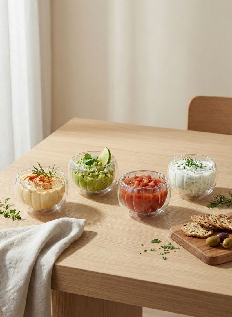 1Chase Set of 4- 100 ML Borosilicate Double wall Stripe Glass  Dip Bowl. Elegant Insulated Sauce Bowls for Dips, Chutneys, Condiments & Snacks - Image 3