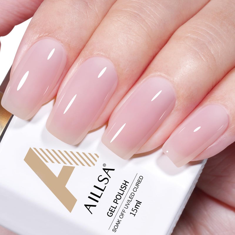 AILLSA Nude Gel Polish Gray Pink Jelly Gels Nail Polish Neutral Color Translucent Soak Off U V Polish Natural Milky Gel Polish for Nail Art French Manicure at Home 0.51 Fl Oz /GB61 - Image 1
