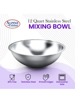Alpine Cuisine Alpine Cuisine 12-Quart Stainless Steel Kitchen Mixing Bowls, Salad Bowls Heavy Duty Deeper Edge, Dishwasher Safe Storage Bowls, Premium Polished Mirror Prep Bowls for Cooking & Serving  - Image 2