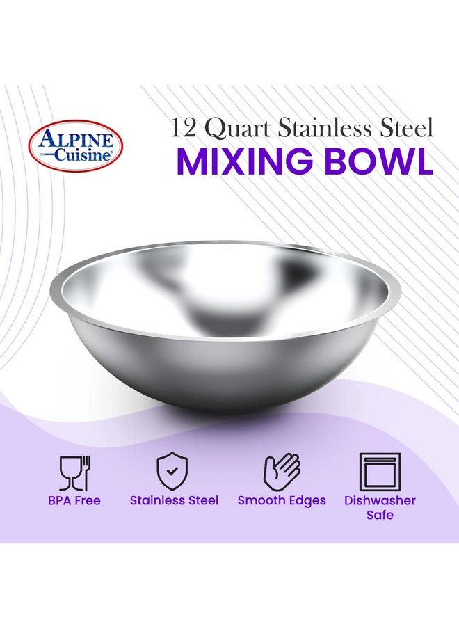 Alpine Cuisine Alpine Cuisine 12-Quart Stainless Steel Kitchen Mixing Bowls, Salad Bowls Heavy Duty Deeper Edge, Dishwasher Safe Storage Bowls, Premium Polished Mirror Prep Bowls for Cooking & Serving  - Image 2