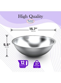 Alpine Cuisine Alpine Cuisine 12-Quart Stainless Steel Kitchen Mixing Bowls, Salad Bowls Heavy Duty Deeper Edge, Dishwasher Safe Storage Bowls, Premium Polished Mirror Prep Bowls for Cooking & Serving  - Image 3