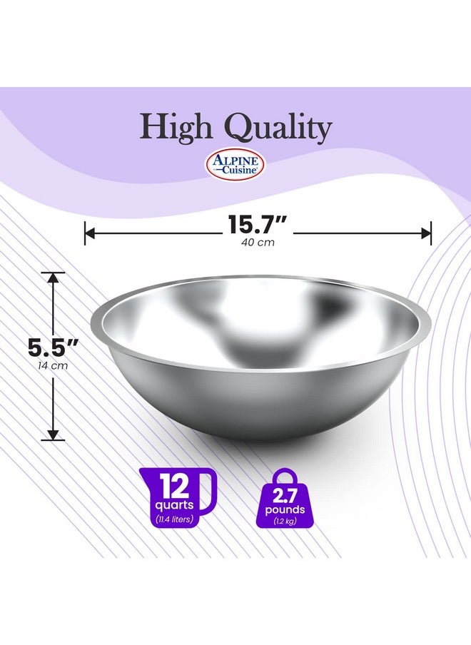 Alpine Cuisine Alpine Cuisine 12-Quart Stainless Steel Kitchen Mixing Bowls, Salad Bowls Heavy Duty Deeper Edge, Dishwasher Safe Storage Bowls, Premium Polished Mirror Prep Bowls for Cooking & Serving  - Image 3