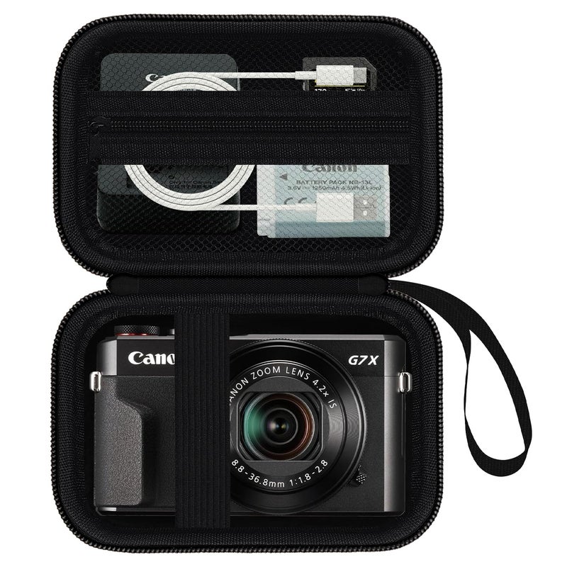 HESPLUS Camera Case for Canon PowerShot G7X Mark III/ G7 X Mark II/ SX740 hs Digital Camera, 4K Vlogging Camera Protective Cover Hard Travel Storage Bag, Mesh Pocket fits Cable, Batteries, Black - Image 1